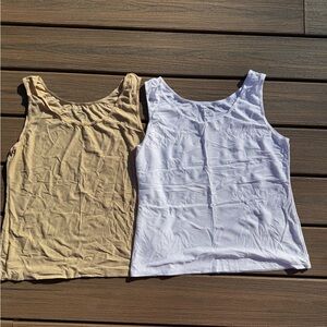 Exofficio Tan and White Fitted Tank Tops
